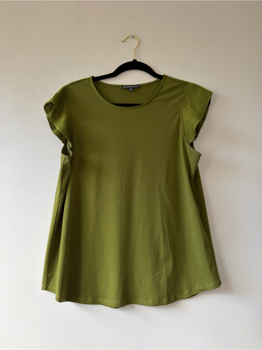 Adrianna Papell Olive Green Pleated Cap-Sleeve Top Size Medium